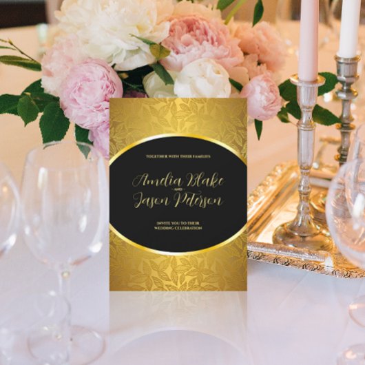 Luxurieuze gouden bladzijden patroonbruiloft kaart