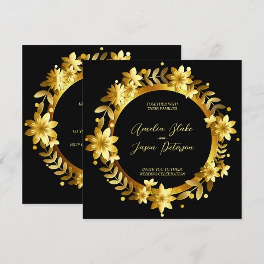 Luxurieuze gouden Laurel laat Lijst bruiloft over Kaart (Voorkant / Achterkant)