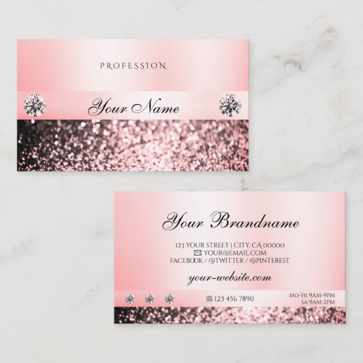 Luxurieuze juwelen roze glitter Diamonds Pastel Ro Visitekaartje (Voorkant / Achterkant)