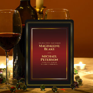 Luxurieuze minimalistische zwarte en rode bruiloft kaart