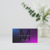 Luxurieuze moderne Elegant Black Monogram Paars Visitekaartje (Staand voorkant)