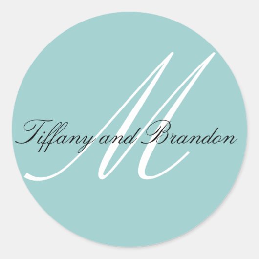Luxurieuze monogram Names Blue Wedding Sticker (Voorkant)