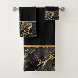 LUXURIEUZE RETRO MARBLE BLACK GOLD BATHROOM SET BAD HANDDOEK