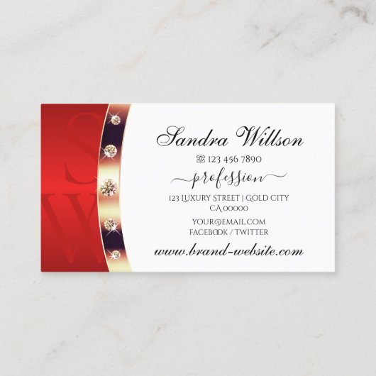 Luxurieuze Roos Gold White en Red Monogram juwelen Visitekaartje (Achterkant)