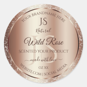 Luxurieuze Rosegold Glitter Monogram Productlabels Ronde Sticker