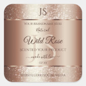 Luxurieuze Rosegold Glitter Monogram Productlabels Vierkante Sticker (Voorkant)