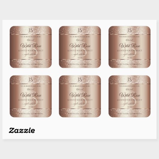 Luxurieuze Rosegold Glitter Monogram Productlabels Vierkante Sticker (Vel)