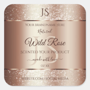 Luxurieuze Rosegold Glitter Monogram Productlabels Vierkante Sticker