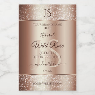 Luxurieuze Rosegold Glitter Monogram Productlabels Voedselcontainer Etiket