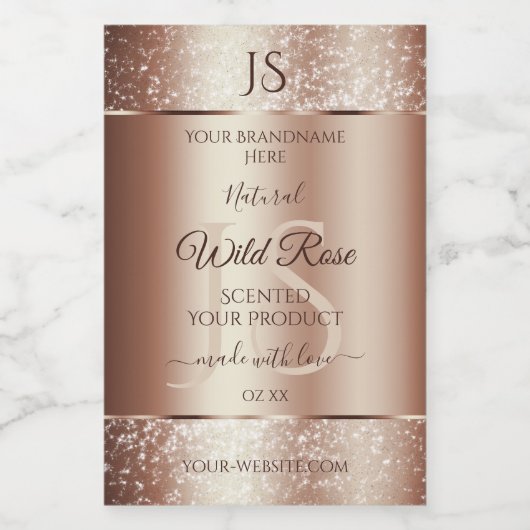 Luxurieuze Rosegold Glitter Monogram Productlabels Voedselcontainer Etiket (Enkel label)
