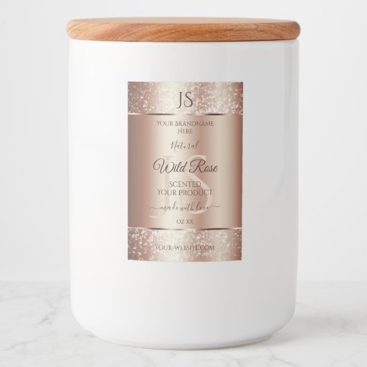 Luxurieuze Rosegold Glitter Monogram Productlabels Voedselcontainer Etiket (Voorkant)