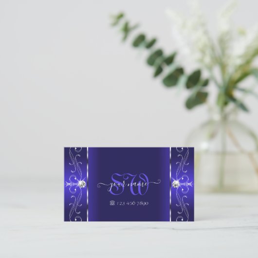Luxurieuze Royal Blue Squiggins Jewels en Monogram Visitekaartje (Staand voorkant)