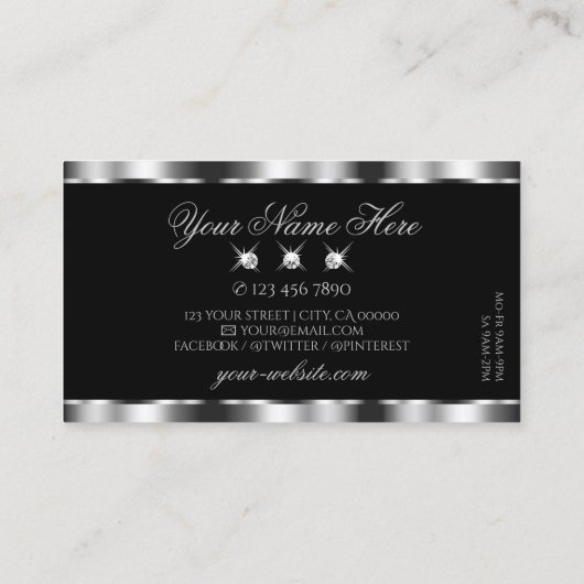 Luxurieuze Silver Black Mousserende juwelen Glamou Visitekaartje (Achterkant)