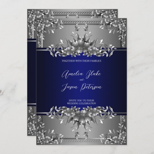 Luxurieuze Silver Carving Floral Weddenschap Kaart (Voorkant / Achterkant)