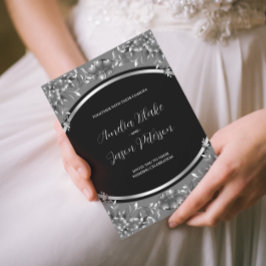 Luxurieuze Silver Carving Foliage Wedding Invitati Kaart