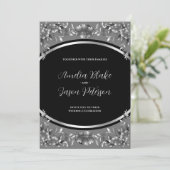 Luxurieuze Silver Carving Foliage Wedding Invitati Kaart (Staand voorkant)