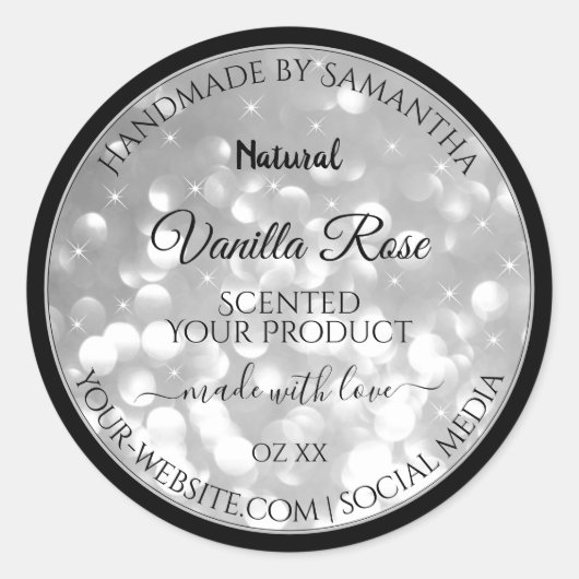 Luxurieuze Silver Glitter Product Packaging Labels (Voorkant)