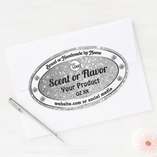 Luxurieuze Silver Glitter Stars Product Labels Log (Envelop)
