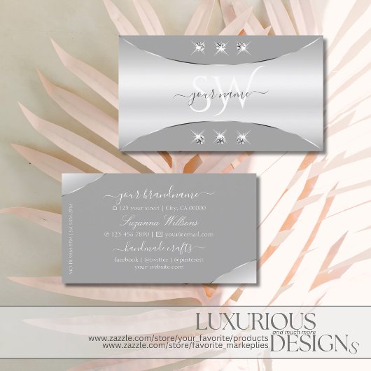 Luxurieuze Silver Grey met diamanten en monogram Visitekaartje