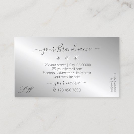 Luxurieuze Silver Sparkle Diamonds Initialen Elega Visitekaartje (Achterkant)