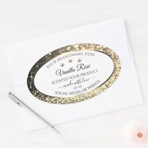 Luxurieuze White Gold Glitter Moderne Product Labe Ovale Sticker