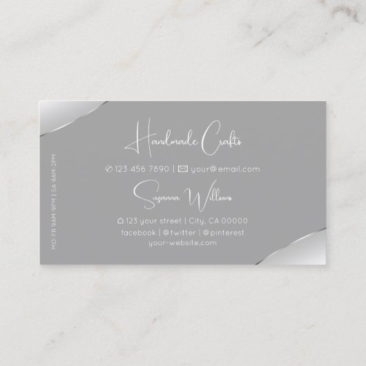 Luxurieuze zilver en grijs met mousserende diamant visitekaartje (Achterkant)