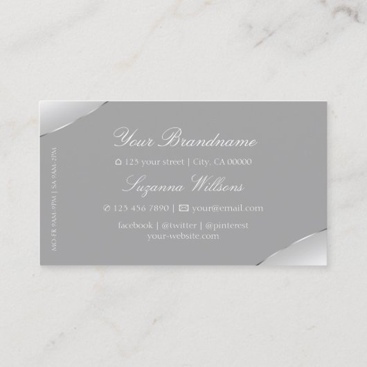 Luxurieuze zilver en grijs met mousserende diamant visitekaartje (Achterkant)