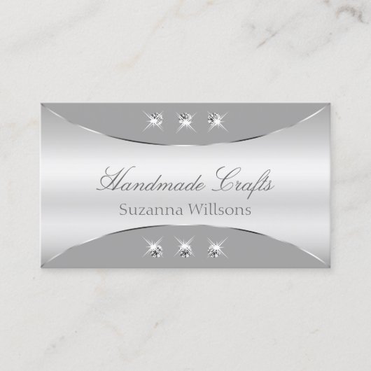 Luxurieuze zilver en grijs met mousserende diamant visitekaartje (Voorkant)