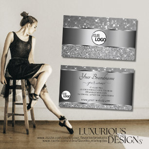 Luxurieuze zilveren glitter Sparkle Stars Logo Mod Visitekaartje