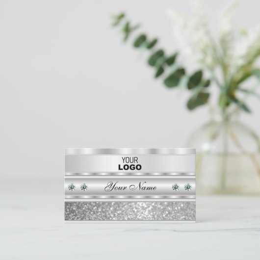 Luxurieuze zilveren mousserende glitter voegt Logo Visitekaartje (Staand voorkant)