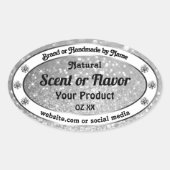 Luxurieuze zilveren mousserende glitteretiketten ovale sticker (Voorkant)