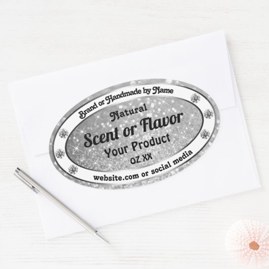 Luxurieuze zilveren mousserende glitteretiketten ovale sticker (Envelop)