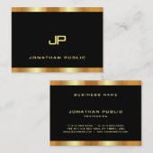 Luxurieuze zwarte en goudmatige Sjabloon van Monog Visitekaartje (Voorkant / Achterkant)