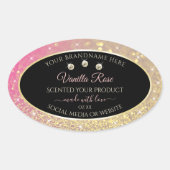 Luxurieuze zwarte roze goudkleurige productlabels ovale sticker (Voorkant)