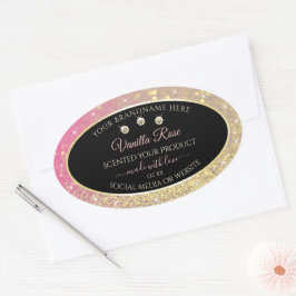 Luxurieuze zwarte roze goudkleurige productlabels ovale sticker