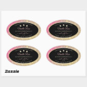Luxurieuze zwarte roze goudkleurige productlabels ovale sticker (Vel)
