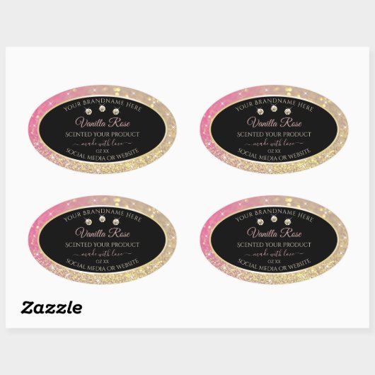 Luxurieuze zwarte roze goudkleurige productlabels ovale sticker (Vel)