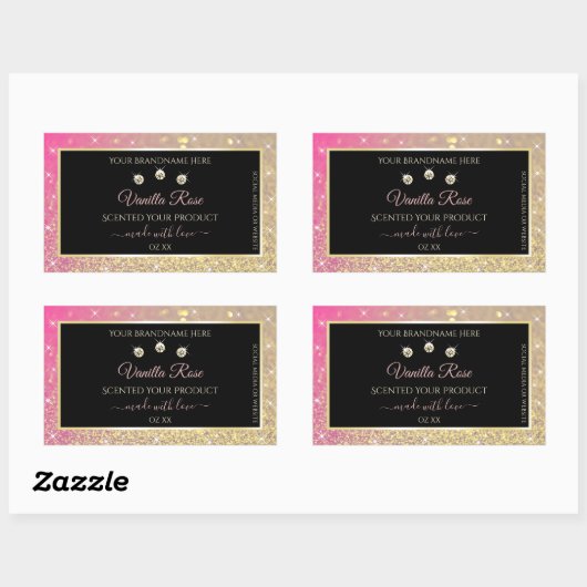 Luxurieuze zwarte roze goudkleurige productlabels rechthoekige sticker (Vel)