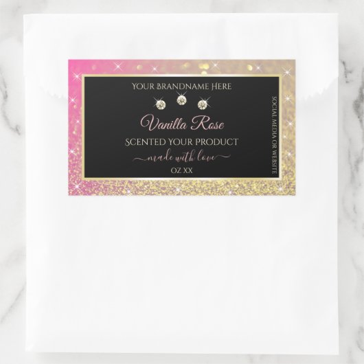 Luxurieuze zwarte roze goudkleurige productlabels rechthoekige sticker (Tas)