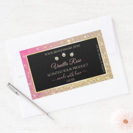 Luxurieuze zwarte roze goudkleurige productlabels rechthoekige sticker