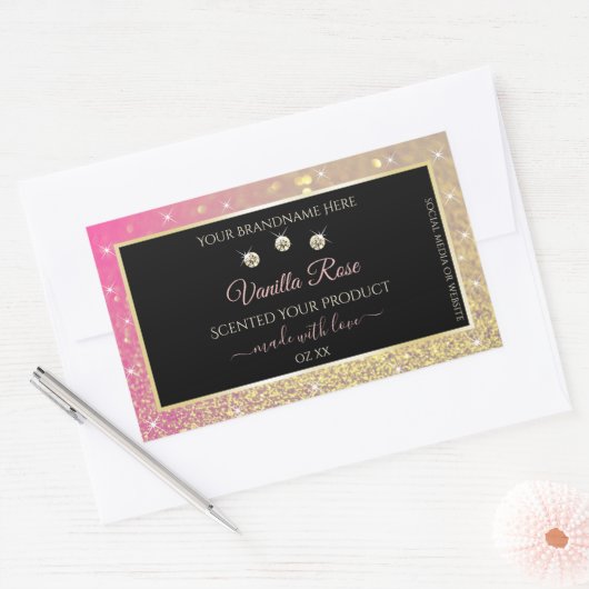 Luxurieuze zwarte roze goudkleurige productlabels rechthoekige sticker (Envelop)