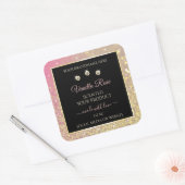 Luxurieuze zwarte roze goudkleurige productlabels vierkante sticker (Envelop)