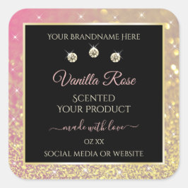 Luxurieuze zwarte roze goudkleurige productlabels vierkante sticker
