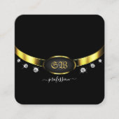 Luxuriezwart en goud met Monogram Diamonds Vierkante Visitekaartje (Voorkant)