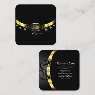 Luxuriezwart en goud met Monogram Diamonds Vierkante Visitekaartje