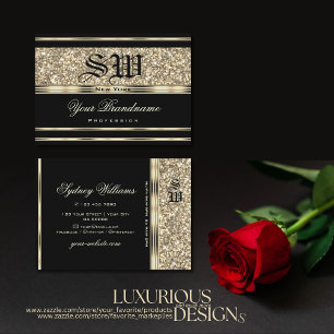 Luxuriezwart en goudglitter Stars Monogram Visitekaartje