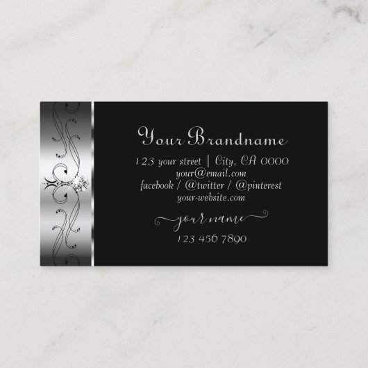 Luxuriezwart en zilver  grensmonogram visitekaartje (Achterkant)