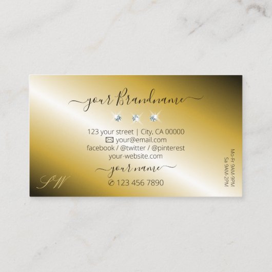 Luxuriezwart goudsdiamanten monogram visitekaartje (Achterkant)