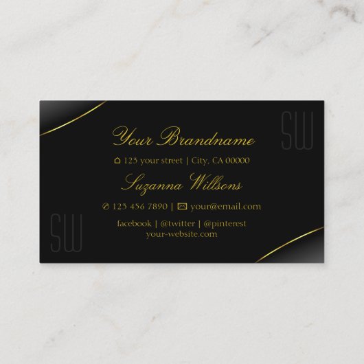 Luxuriezwart met Gold Border en Monogram Luxe Visitekaartje (Achterkant)