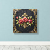 Luxurious Antique Gold Victorian Frame & Deep Red Canvas Afdruk (Insitu (Houten vloer))